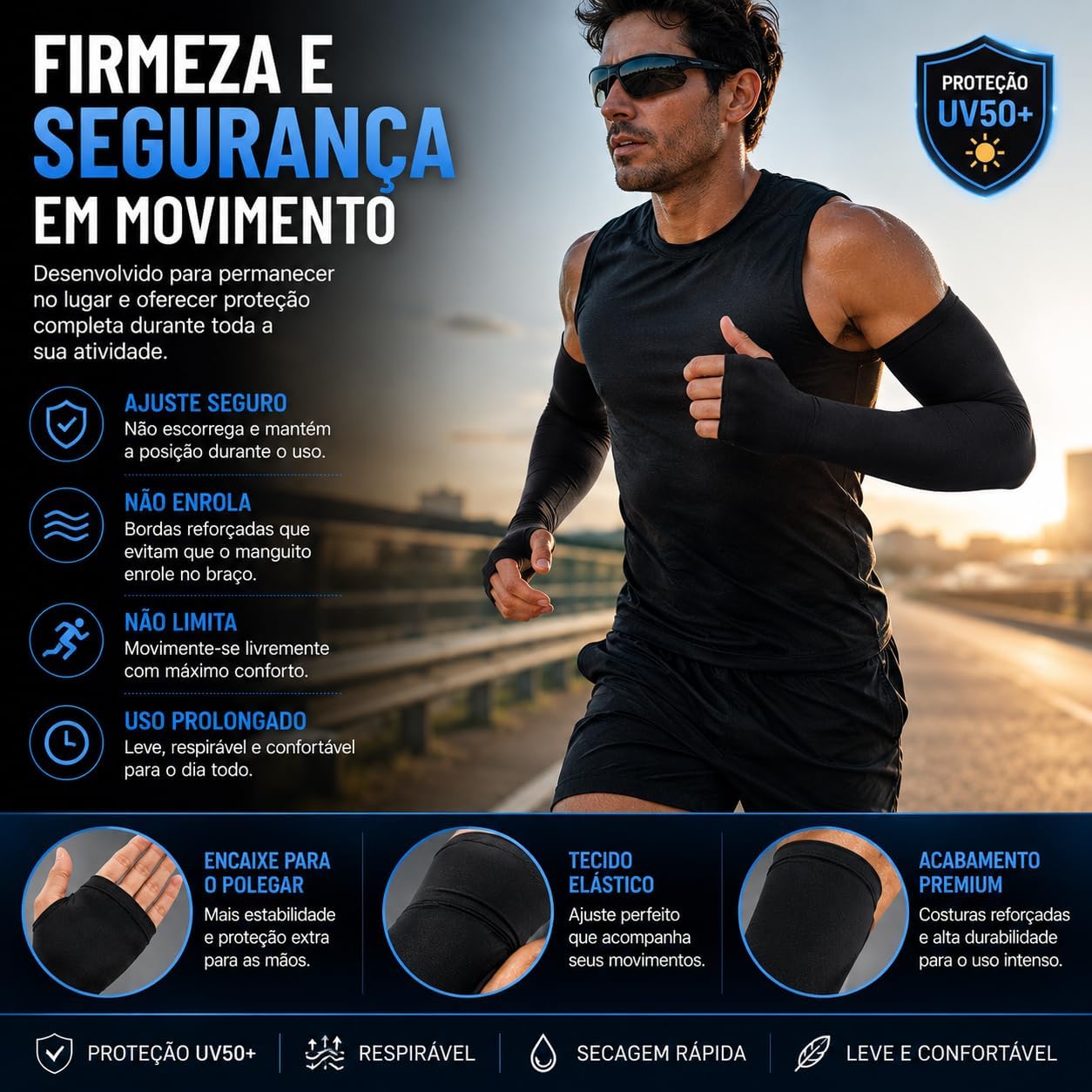 Par Manguitos UV50+ Proteção Solar Braço Unissex, Manga Respirável com Secagem Rápida, Conforto Térmico, Ciclismo, Corrida, Academia, Moto, Direção, Cobertura para Mãos com Abertura Polegar Par Manguitos UV50+ Proteção Solar Braço Unissex, Manga Respirável com Secagem Rápida, Conforto Térmico, Ciclismo, Corrida, Academia, Moto, Direção, Cobertura para Mãos com Abertura Polegar