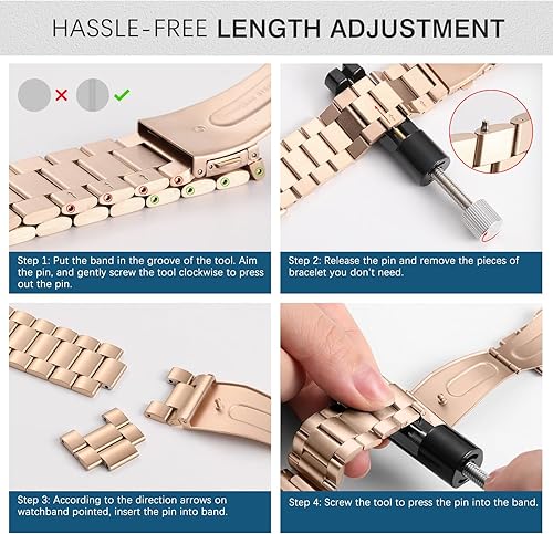Miniatura 7 de MoKo Correa de metal compatible con Samsung Galaxy Watch 7 FE 6 5 4 Band 1.575 in 1.732 inWatch 5 Pro Band 1.772 inWatch 6 Classic Band 1.693 in