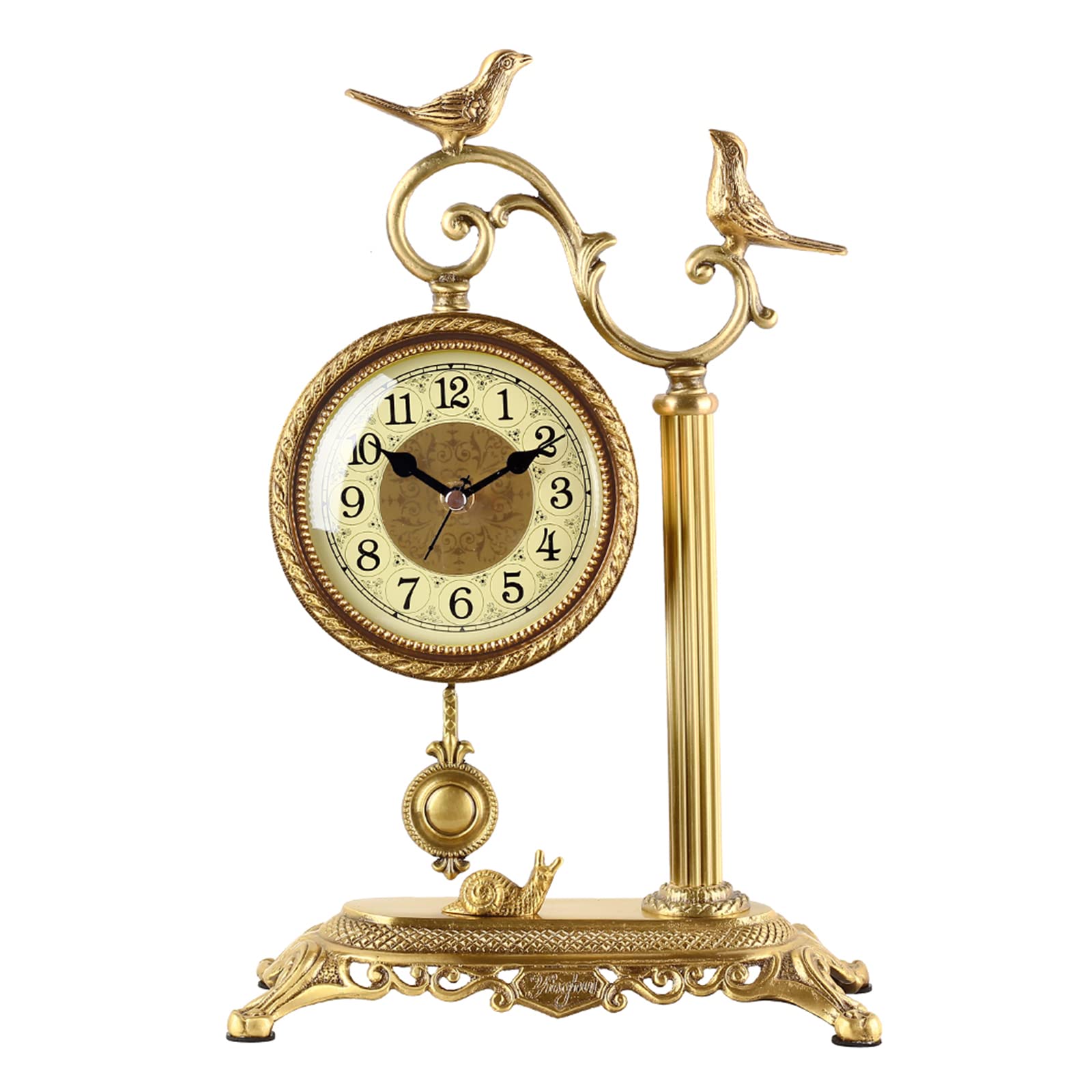 Buy Mantle Clock for Living Room Decor, Vintage Metal Art Desk Clock with Pendulum Grandher