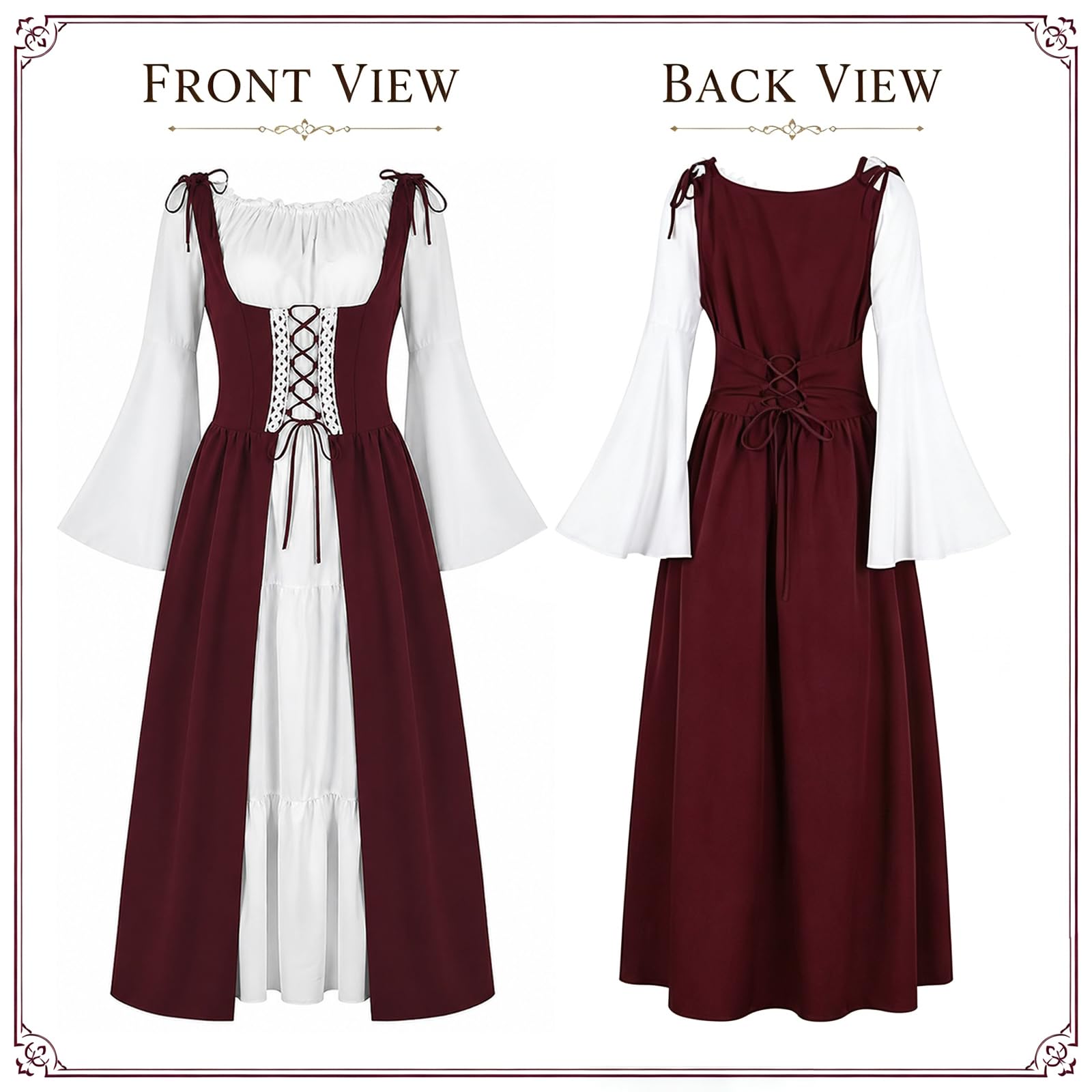 Vestito da donna rinascimentale vittoriano, maxi abito medievale con maniche a tromba, costume da principessa gotico, costume da regina per feste, carnevale e cosplay