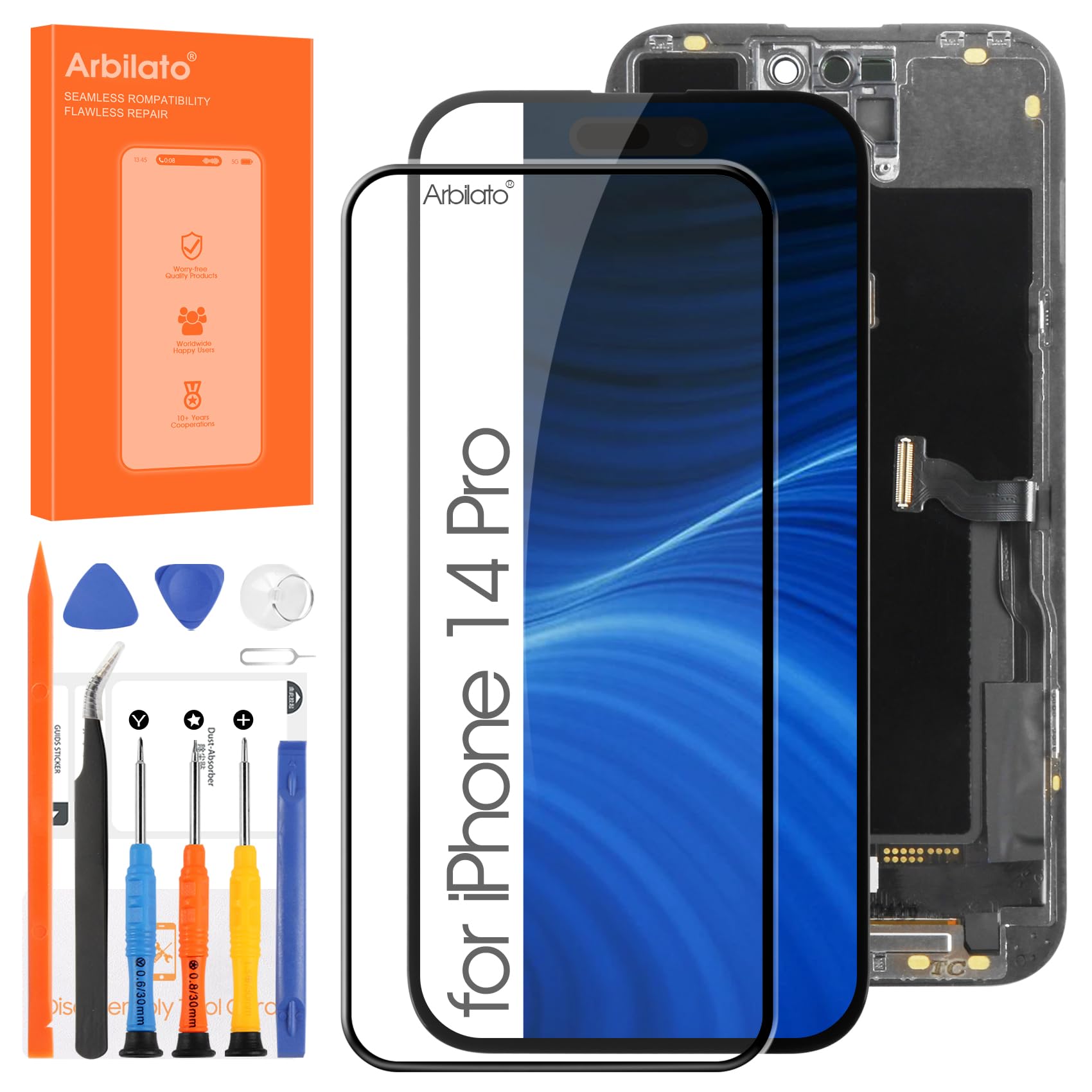 Display für iPhone 14 Pro LCD Ersatzbildschirm, Touch Digitizer Assembly (A2890, A2650, A2889, A2892, A2891) mit Reparatur-Werkzeug-Set