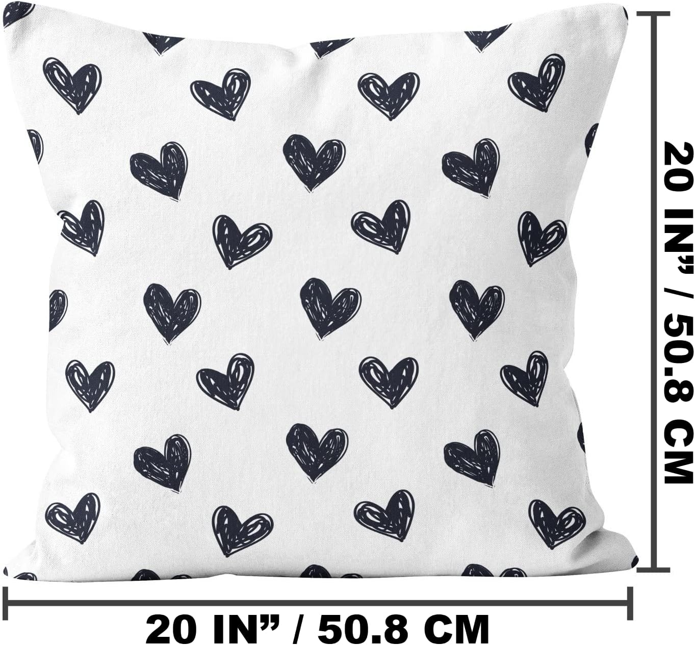 Set of 2, Decorative Square Throw Pillow Case Cushion Cover, Black White Hearts Pattern, 20X20 inch, for Couch Sofa Bedroom Chair Home Decor
