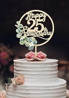 Happy 25th Anniversary Cake Toppers - 25th Anniversary Party Decorations, 25 Wedding Party, Company Decor, Wooden Decorations,Silver Wedding Silver Jubilee