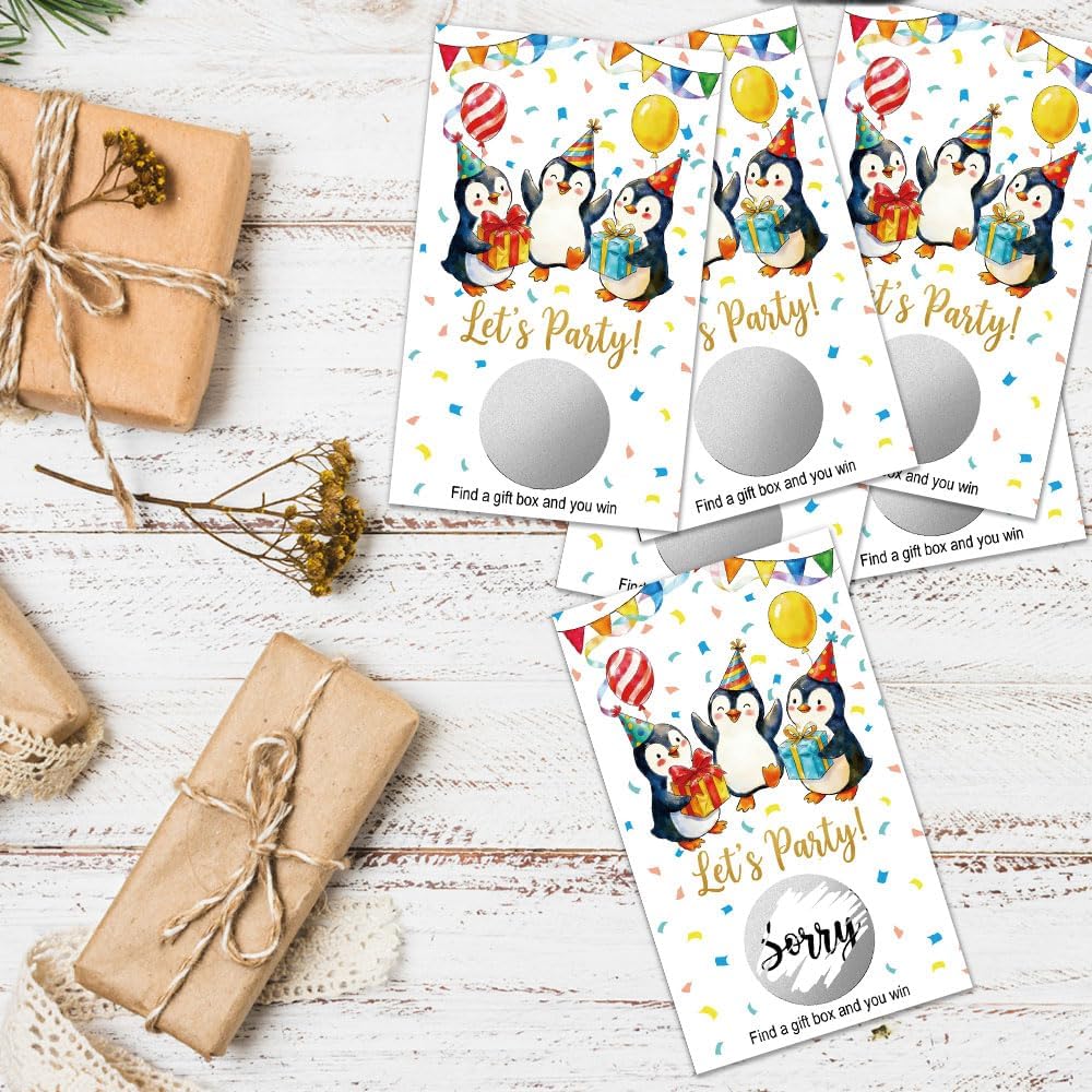 50 Pcs Let's Party Penguins Scratch-Off Cards for Winter Birthday image 4