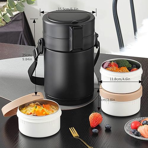 Miniatura 7 de Tikxlafe Lonchera de boca ancha de 82 onzas, 3 niveles de acero inoxidable a prueba de fugas apilable al vacío, contenedor de sopa para alimentos