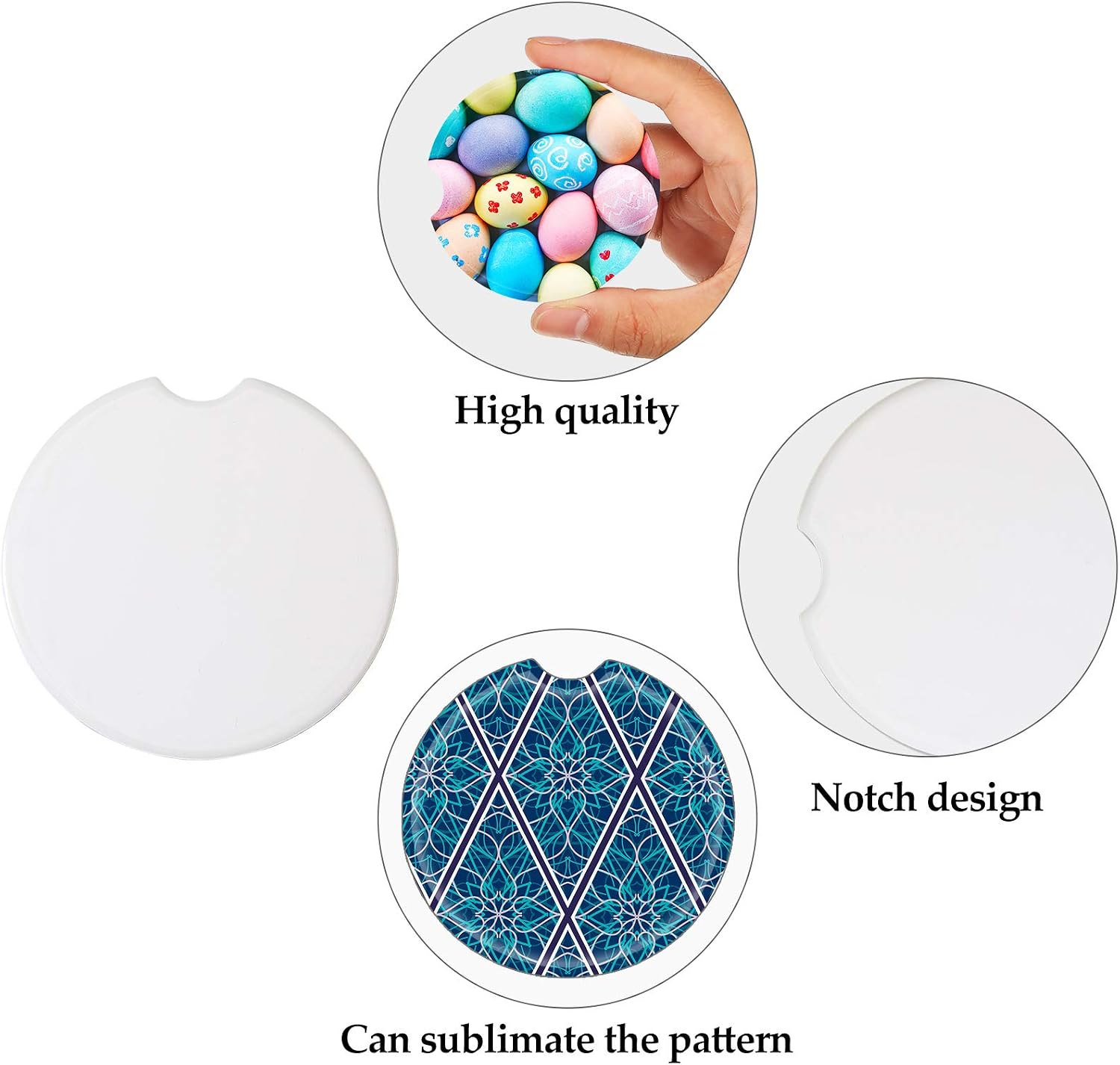Frienda Ceramic Tiles for Crafts - Glossy White Coasters, Round, 8 Pieces