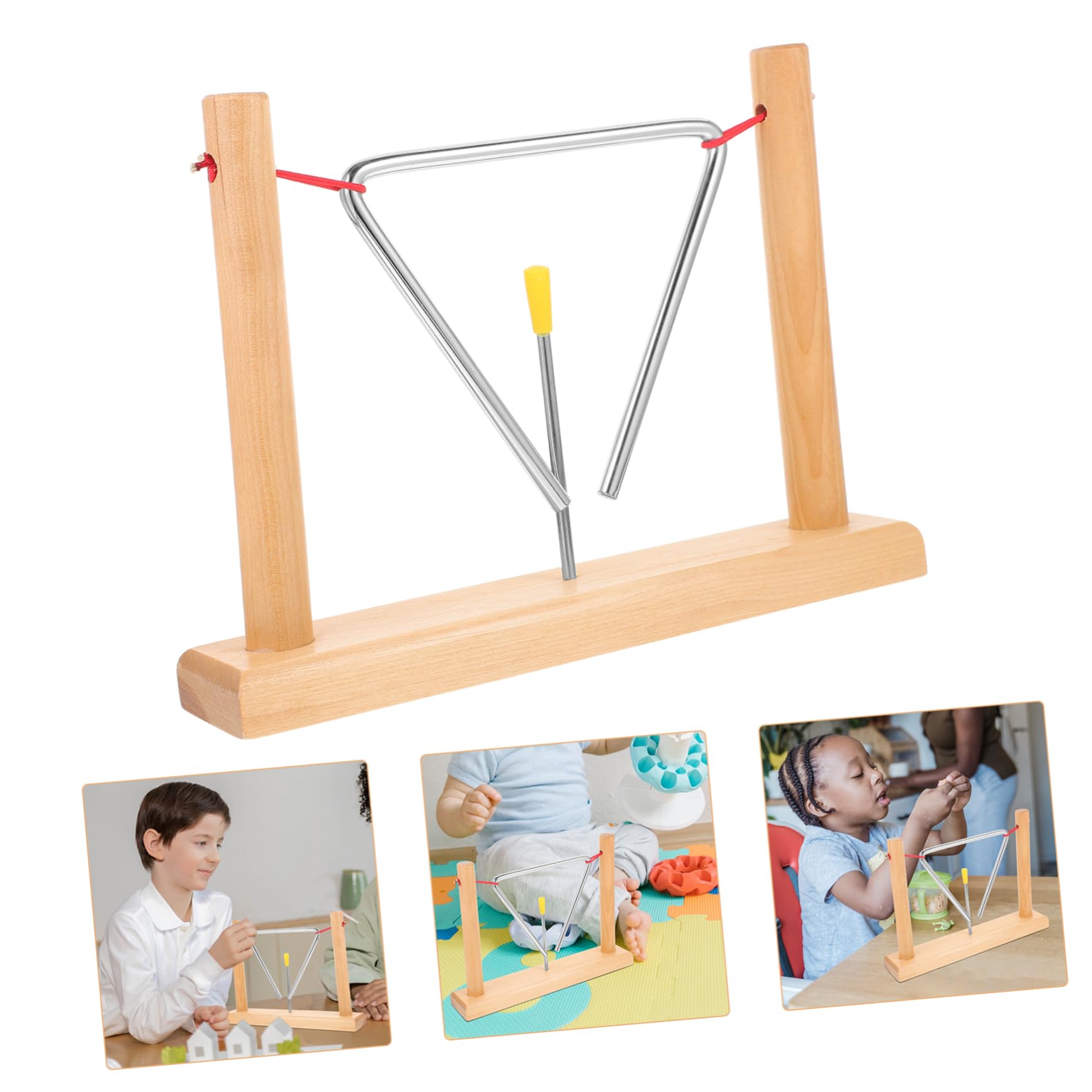 YARNOW 2 Set Strumenti Musicali Triangolo Metallo con Striker e Supporti Legno Strumento Percussione per Facile Pratico per Sviluppare Interesse Musicale