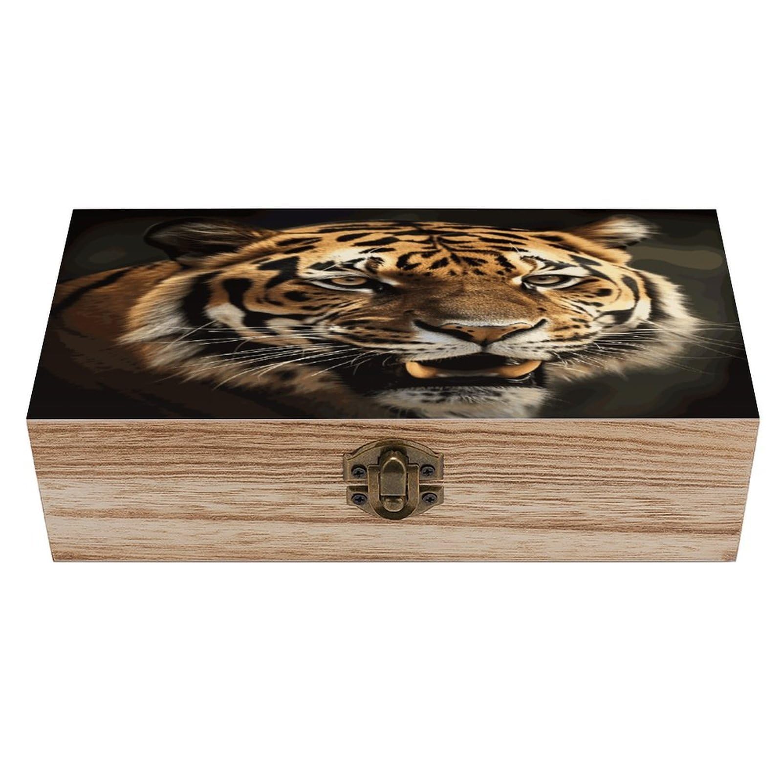 VstaDank Tiger Wooden Storage Box Wooden Keepsake Box with A Hinged Lid Fashion Memory Treasure Boxes Decorative Jewelry Case for Crafts Photo Home Decor Wood Gift Box