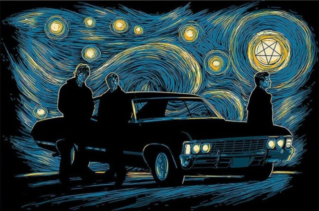 Diamond Painting Kits for Adults,5D Full Drill Diamond Supernatural Dean Sam Castiel Vincent Van Gogh Starry Night Gift Square Diamond Dots Gem Arts Suitable for Home Wall Decoration (20x28 inch)