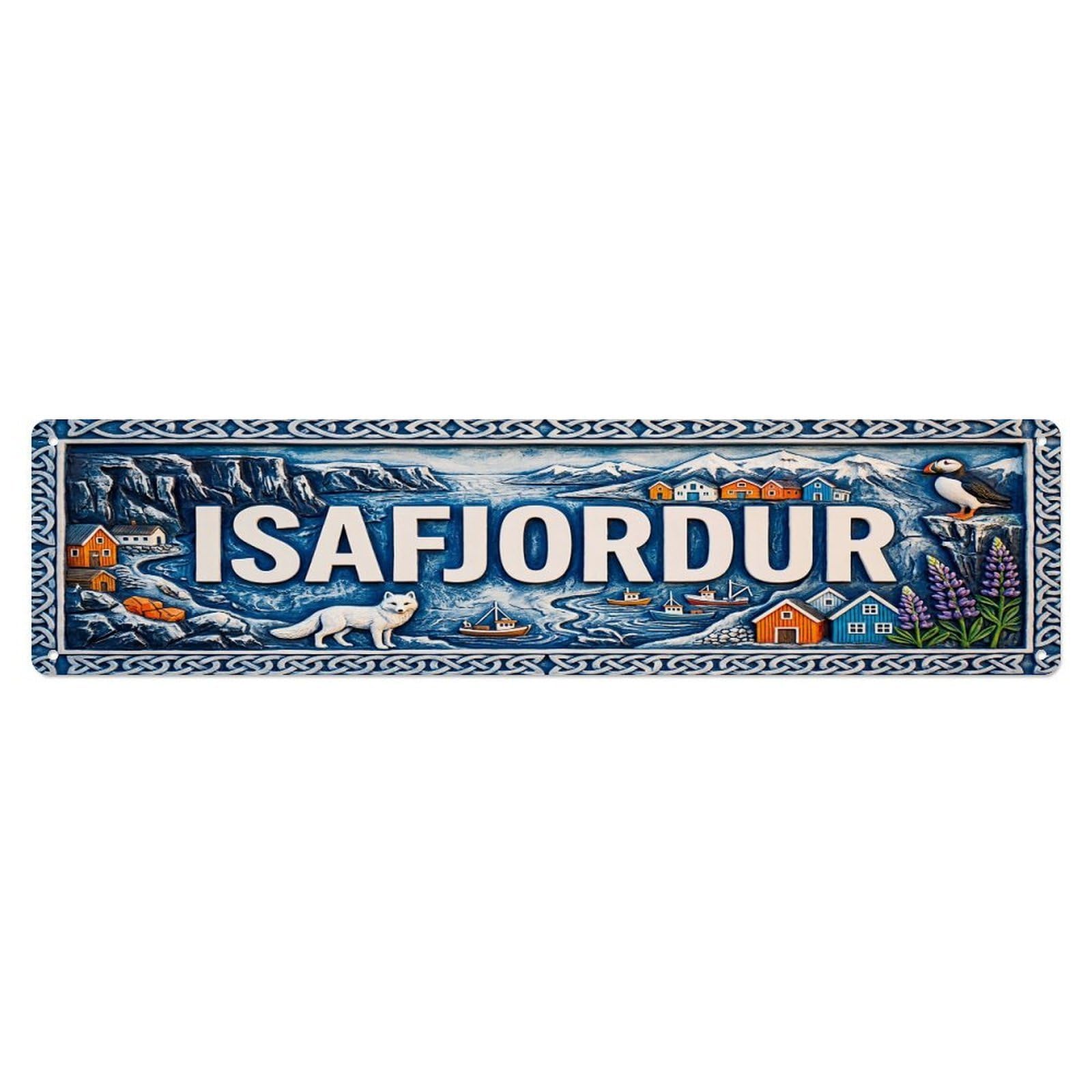 Gead 4X16inch Style Vintage Isafjordur Iceland Flag Pattern Metal Tin Sign