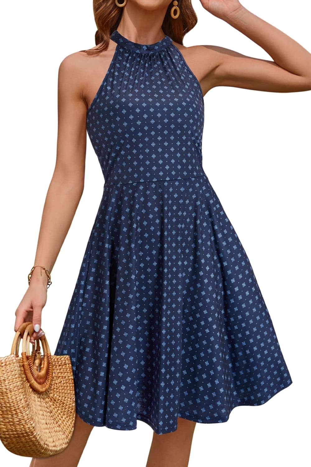 OUGES Women's Halter Neck Floral Summer Casual Sundress X-Large Floral-11