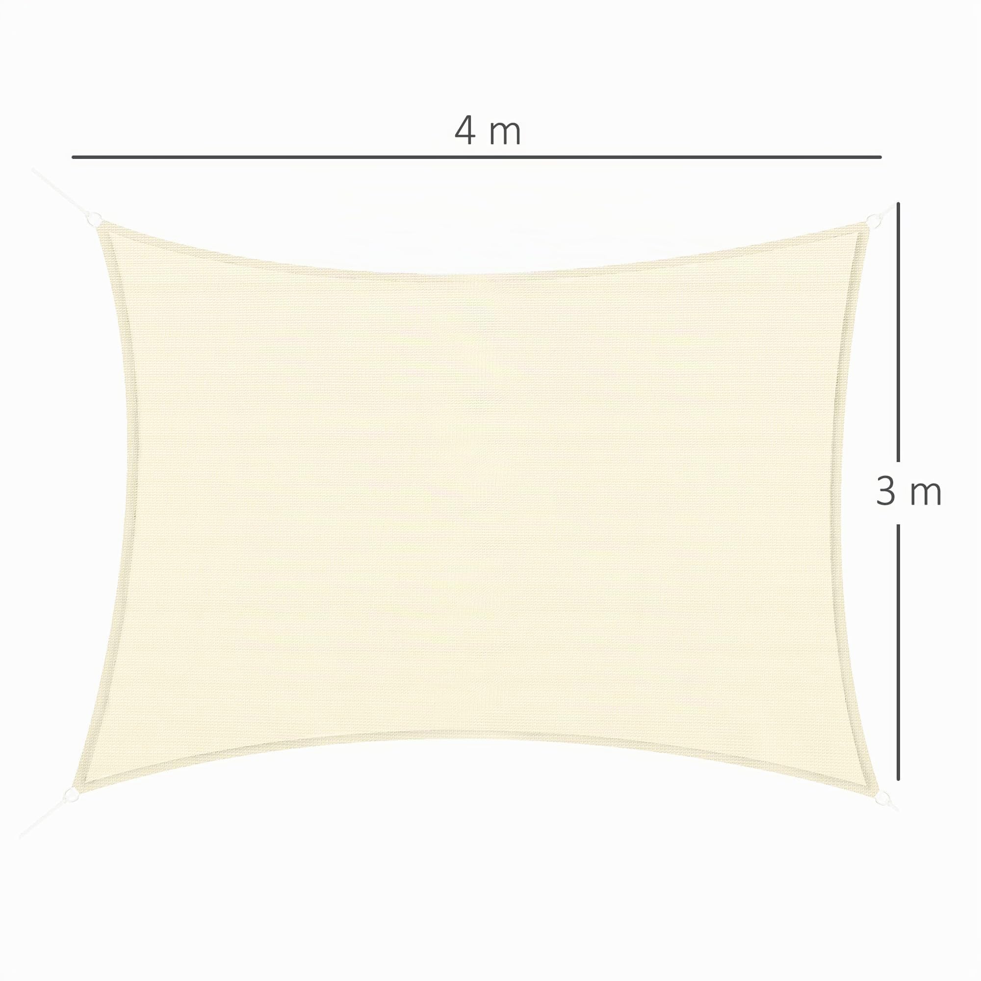 Outsunny Voile d'Ombrage Rectangulaire Protection UV 3 x 4 m Coloris Crème | Polyéthylène Haute Densité, Sac de Rangement