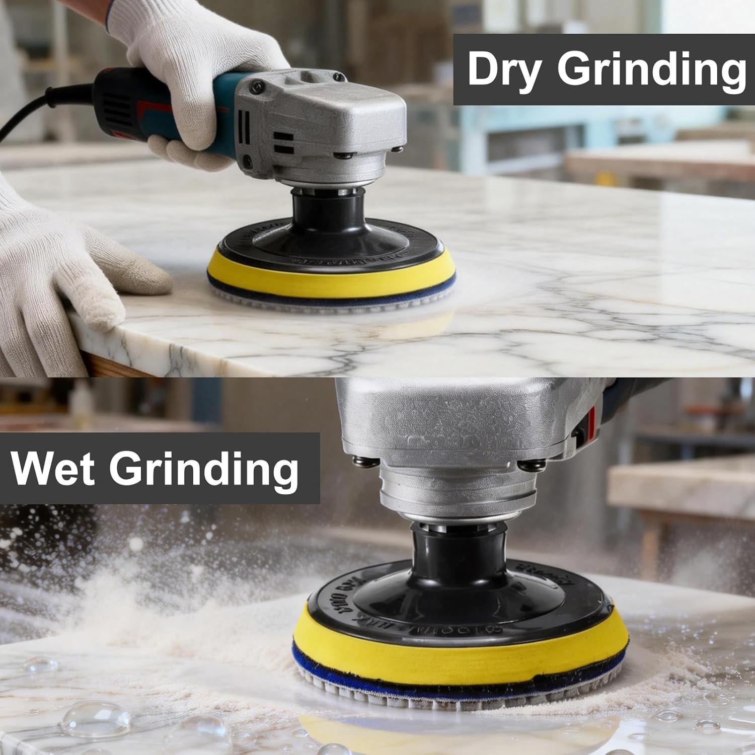 4 Inch Diamond Polishing Pads, 13PCS Wet/Dry Pad Kit with 5/8"-11 Backer Pad, 30-6000 Grit for Granite Marble Concrete Quartz Countertop, Use with Drill Grinder Polisher