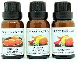 3 Bottles Set, 1 Orange Satsuma, 1 Orange Blossom, 1 Mandarin 1/2 Fl Oz Each (15ml) Premium Grade Scented Fragrance Oils by Crazy Candles