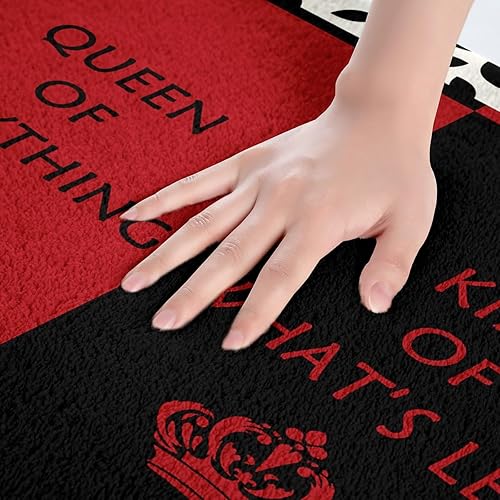 Miniatura 5 de Erosebridal Alfombras de baño para parejas, color rojo y negro, 20 x 32 pulgadas, Queen of Everything King of What Left Bath Mat Regalos de boda