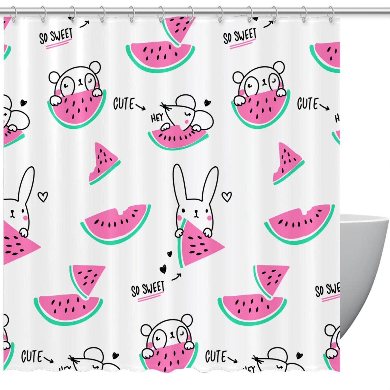Rideau de douche animaux rose et vert 162x183 cm pour la salle de bain enfant