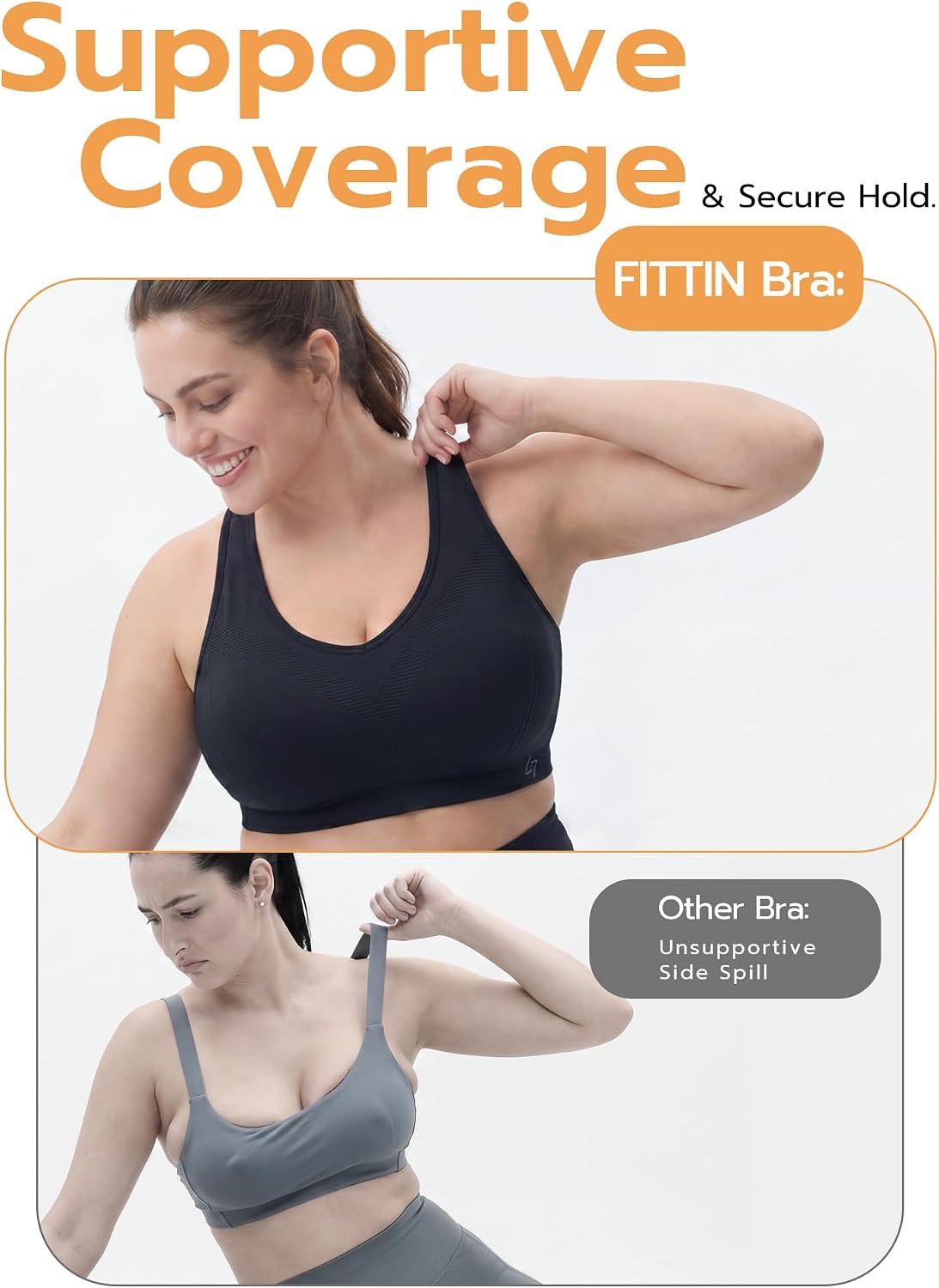 FITTIN Racerback Sports Bras for Women - Padded Comfortable Seamless Support for Yoga Workout Gym - for Plus Size Large Bust
