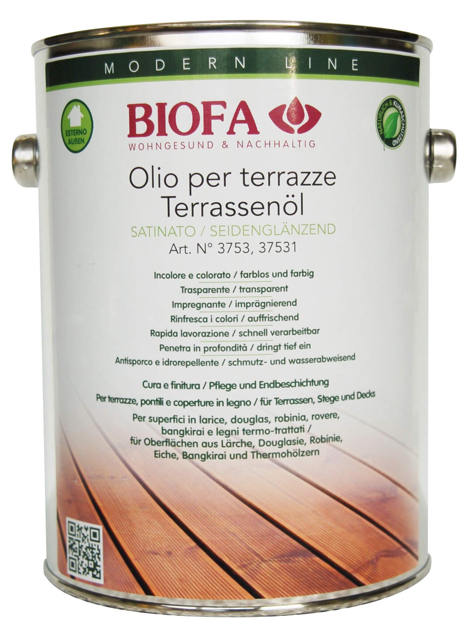 Biofa Terrassenöl farblos – Pflegeöl für Holzterrassen, 2,5 Liter