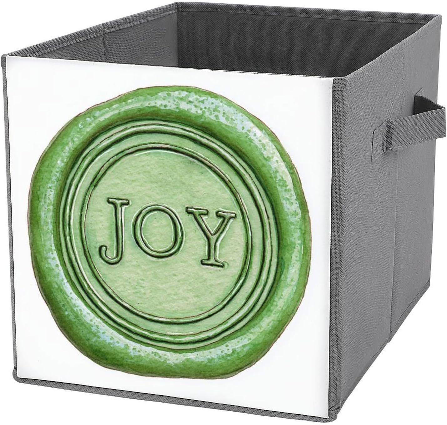 Christmas Wax Seal Joy Embossed Cube Storage Bins Storage Cubes Foldable Decorative Fabric Storage Baskets Home Organizers with Handles for Shelves,Closet, 27x27 CM