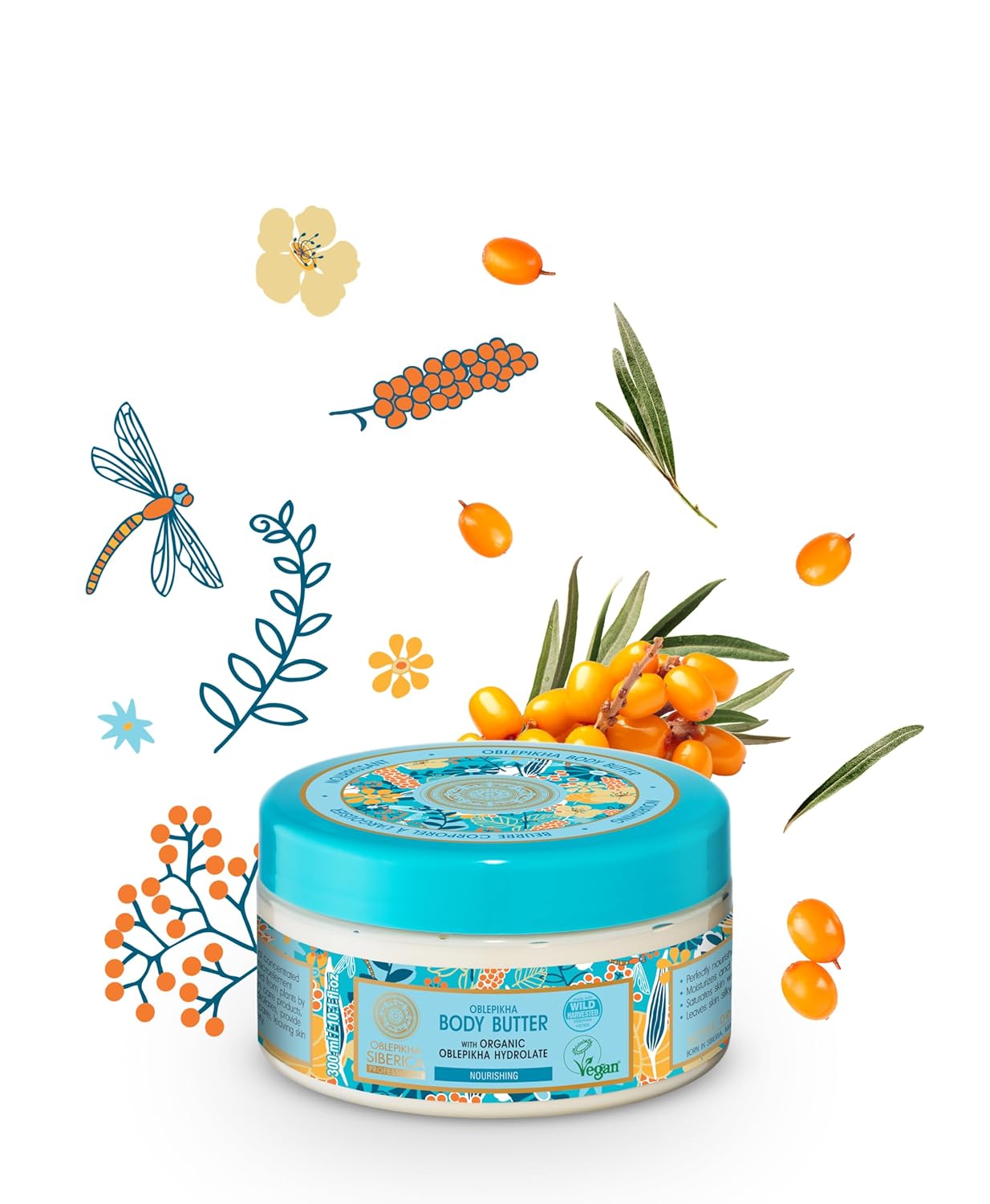 Natura Siberica Oblepikha Body Butter 300ml Nourishing and Moisturizing Altai Sea Buckthorn Oil