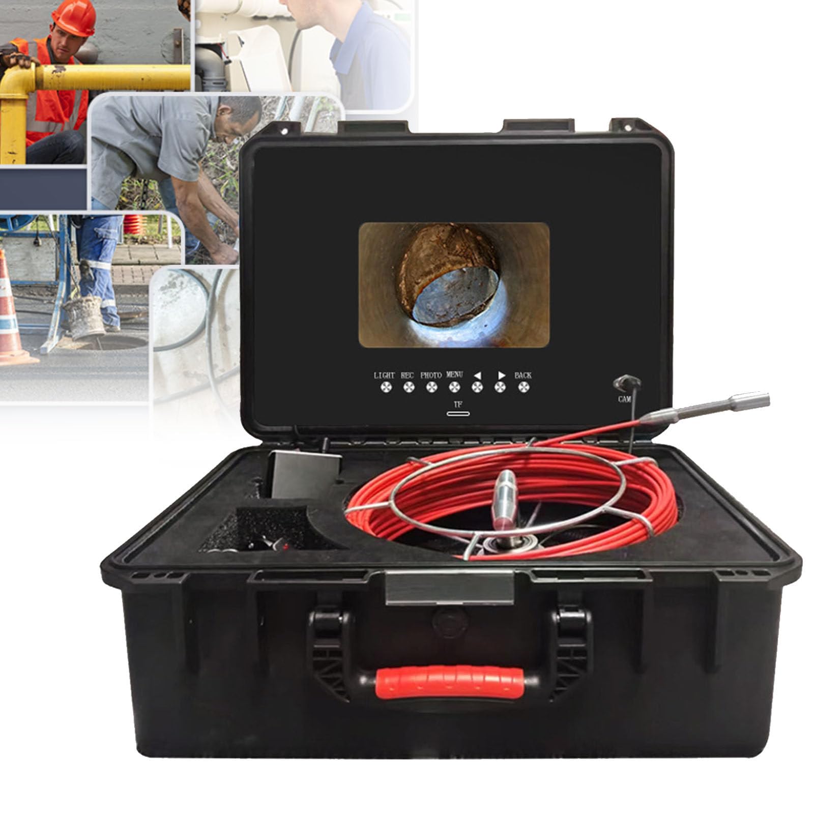 Kamera do kanalizacji, 10-calowa kamera inspekcyjna HD do kanalizacji z oświetleniem, rejestrator DVR, karta 4 GB, bateria 3000 mAh, wodoodporna kamera hydrauliczna IP68,ProbeDiameter23MM-30M