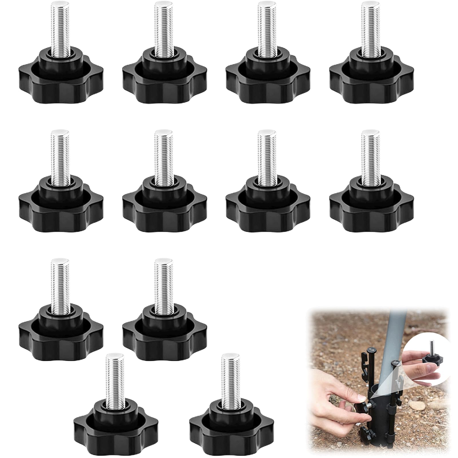 ORTAVA 10 stuks stergreepschroeven, schroeven met handvat M8 x 40 mm, kartelschroef, sterkopschroef, stergreepmoer, klemknop voor gereedschapsmachine, machine (zwart