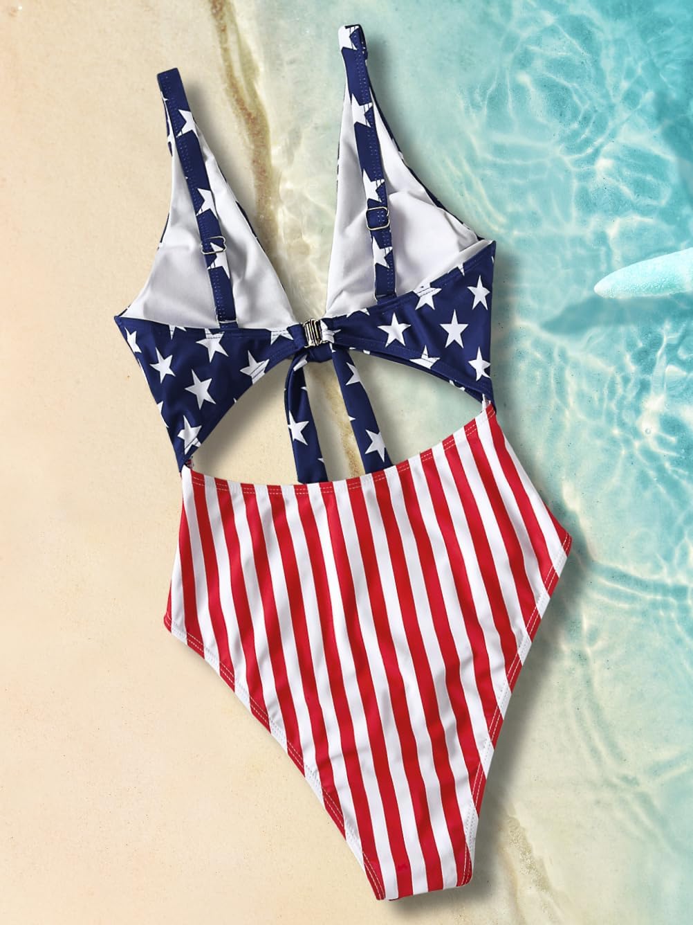 Women One Piece American Flag Monokini, 4th of July Patriotic Swimsuits, July Fourth Red White and Blue Bathing Suit