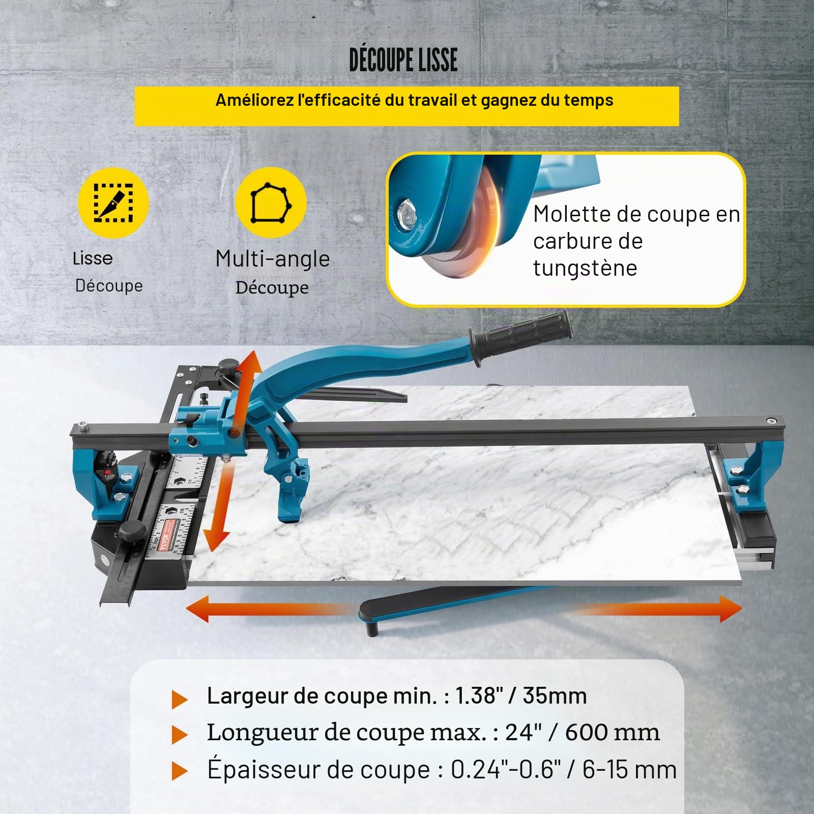 VEVOR Coupe Carrelage Manuel 600 mm Coupe-Carreaux, Épaisseur 6-15 mm Coupeur de Carrelage Robuste avec Positionnement Laser Infrarouge Précis pour Couper Céramique Carreaux Porcelaine Carreaux Polis