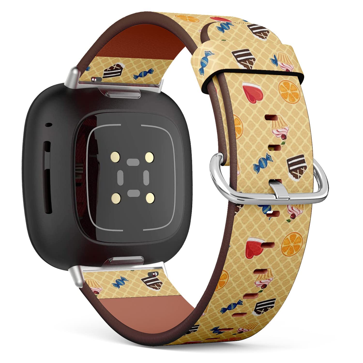 CJBROES Replacement Leather Watch Band, Compatible with Fitbit Versa 3 and Fitbit Sense of Wristband Bracelet Accessory - Sweets