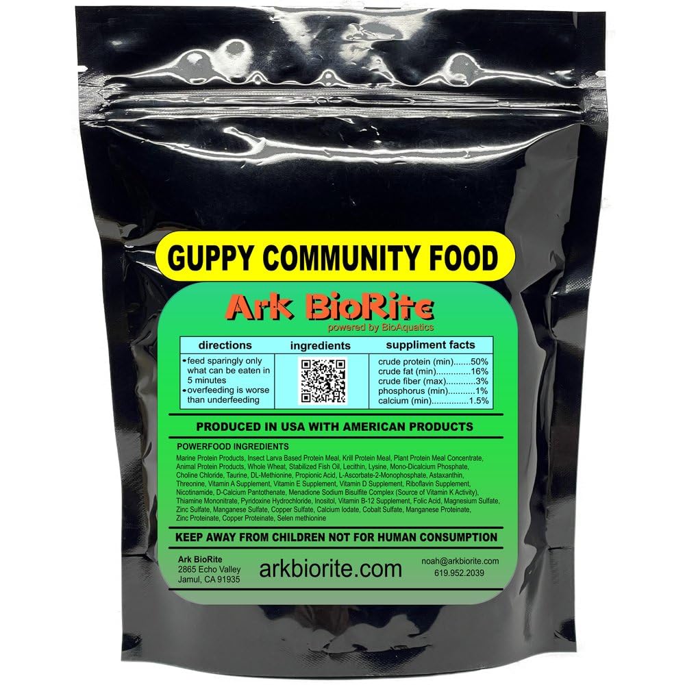 Ark BioRite (4oz, Guppy) Fish Food Species Specific - All Natural - Science Based Formula - Cleaner Water - Nutritional Powerfood for Special Fish Breeders, No Fillers