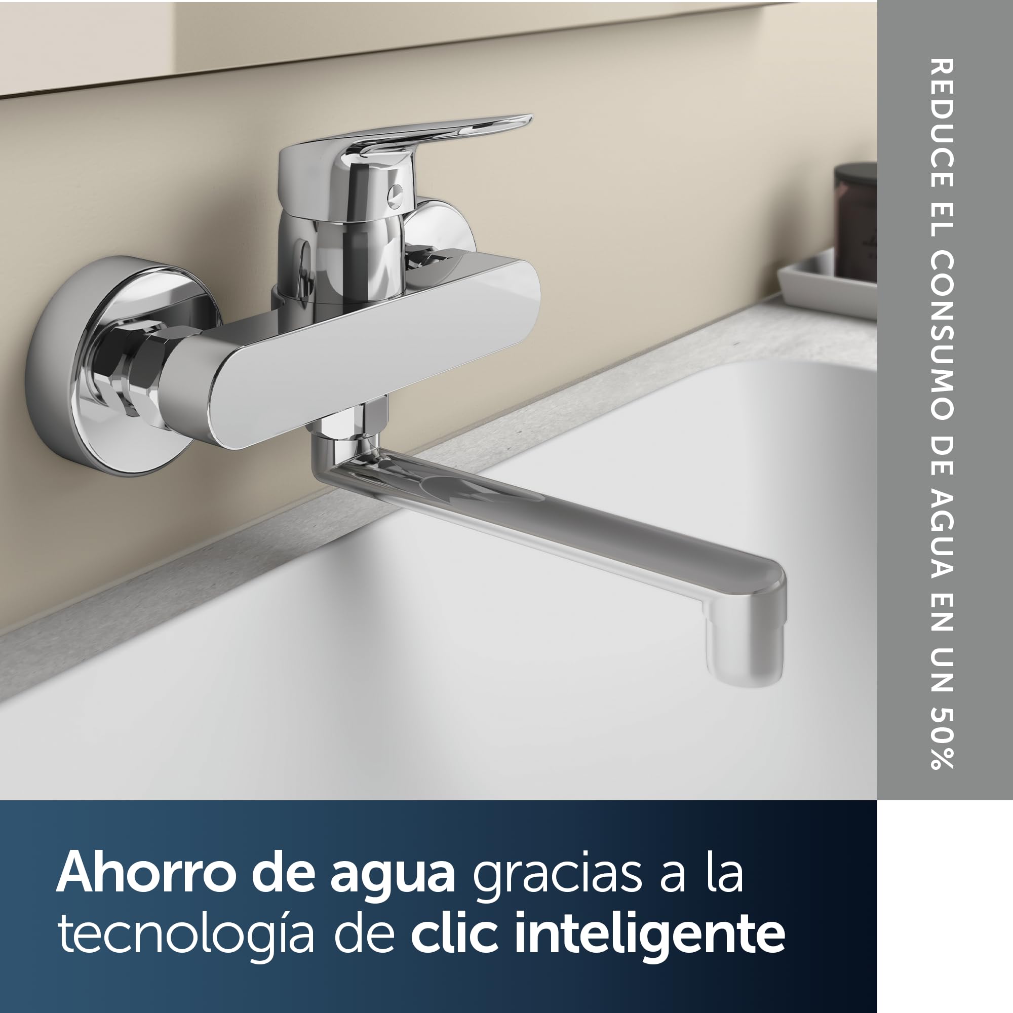 Ideal Standard CeraFlex B1730AA Grifo cocina, brazo de 200 mm, montaje a la pared, caño giratorio, S de conexiones ajustable, diámetro 38 mm, giro 100 grados, cromo