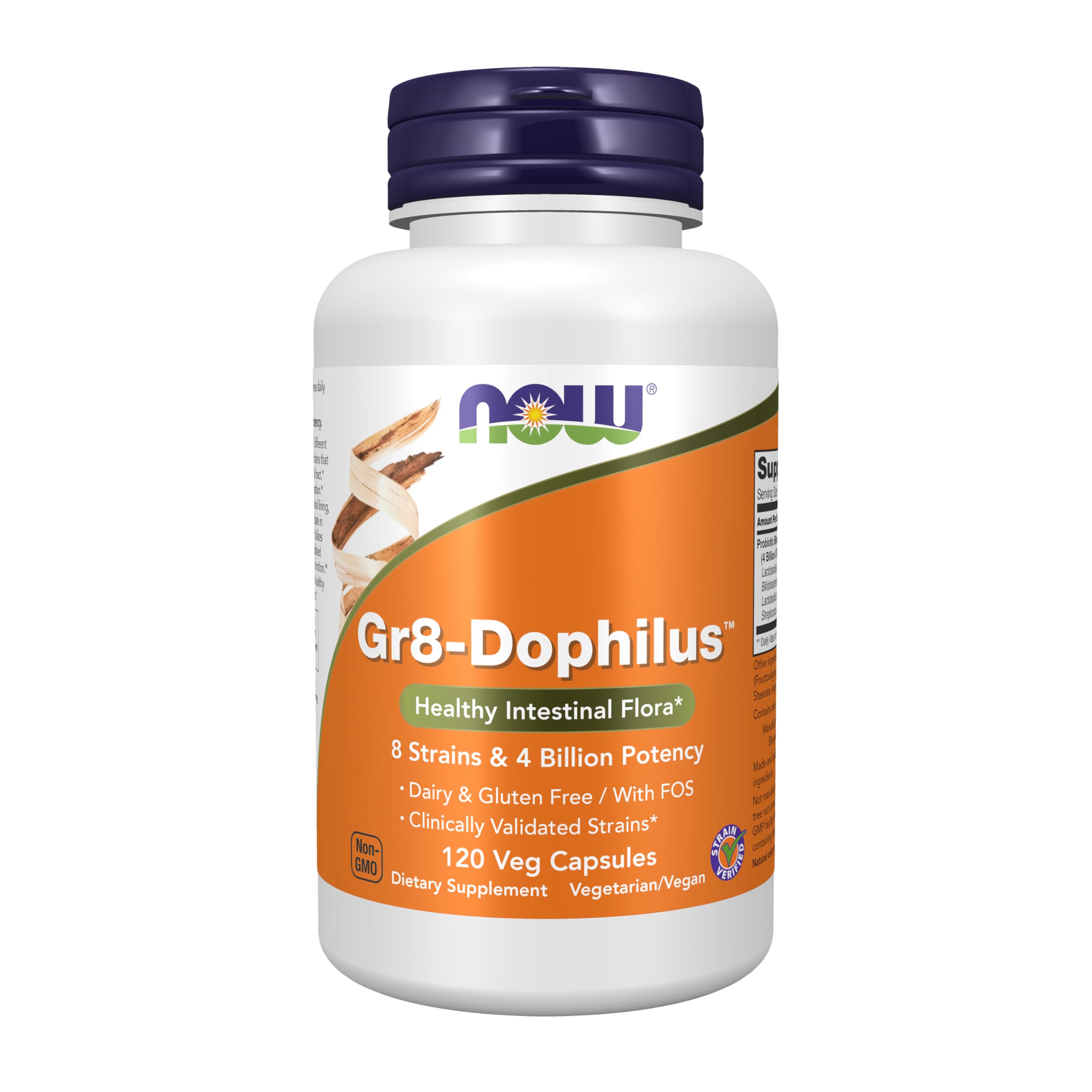 NOW Supplements, Gr8-Dophilus™with 8 Strains & 4 Billion Potency, Shelf Stable, 120 Veg Capsules