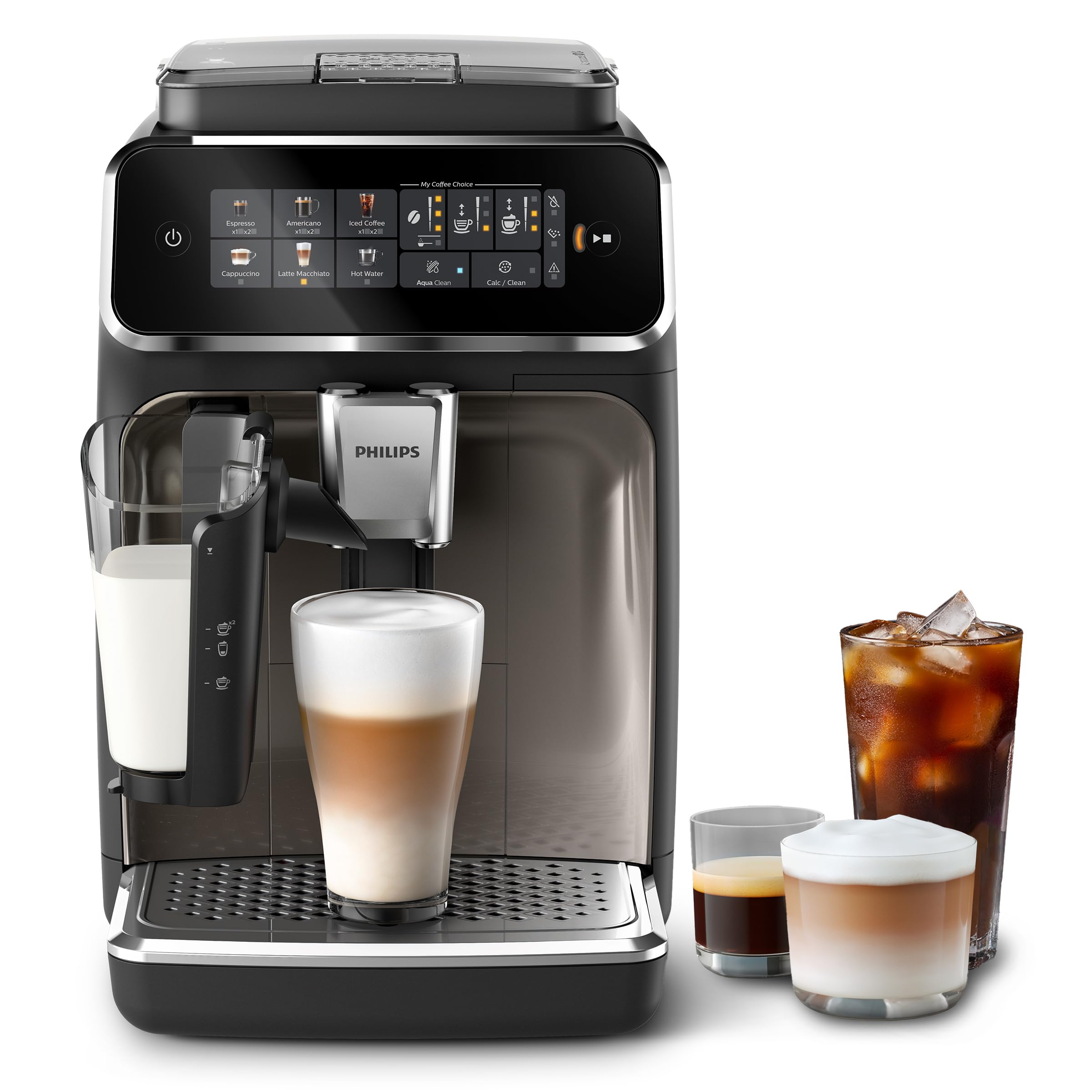 Philips 3300 Series Bean to Cup Coffee Machine – 6 Hot & Iced drinks, LatteGo Milk Frother, Fastest-to-Clean, 40% Quieter, Ceramic Grinder, Fully Automatic Espresso & Cappuccino maker (EP3347/90)