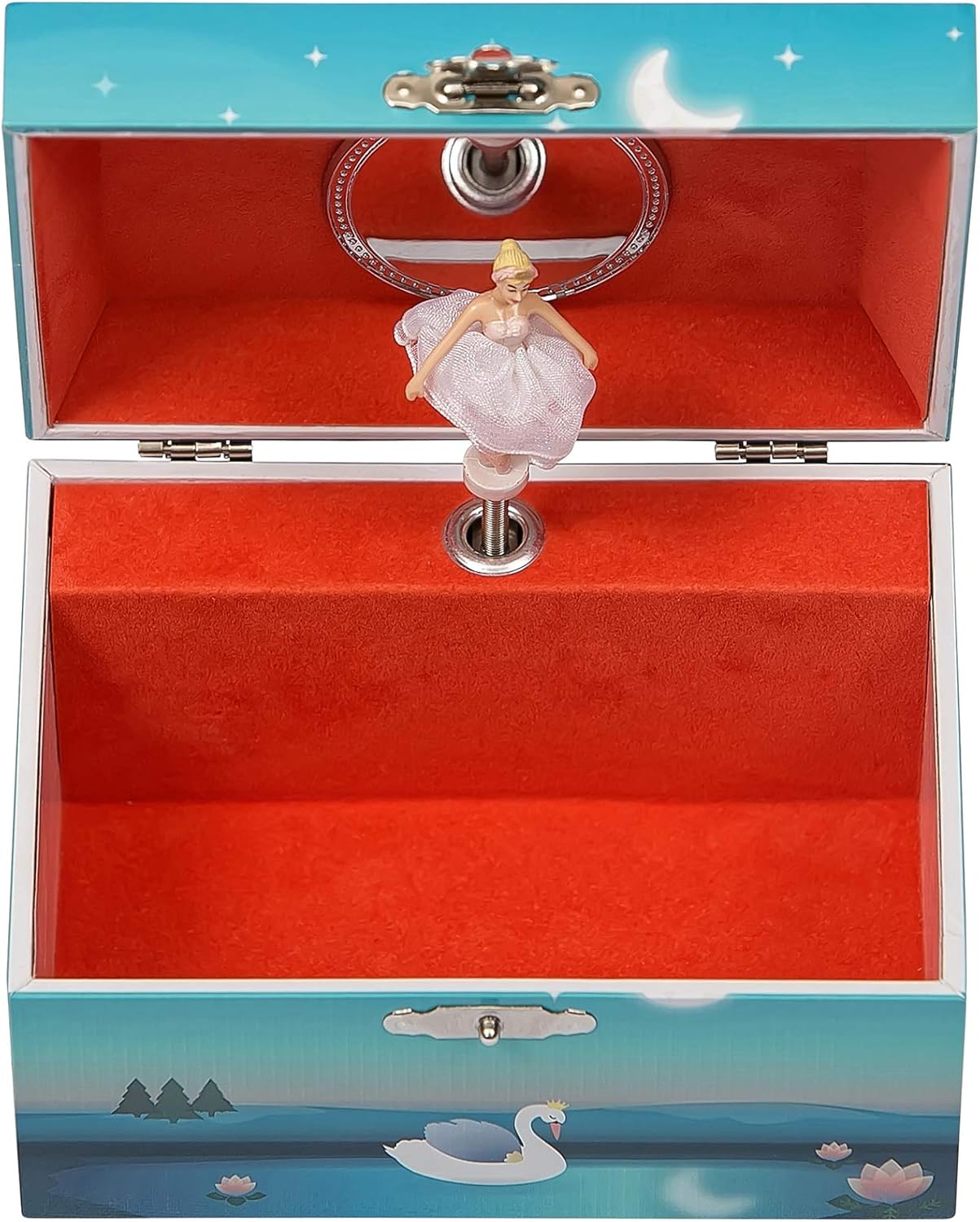 Mele & Co. Since 1912 Marlo Original Twirling Black Hair Ballerina Ballet Dancer Slippers Teal Blue Painted Musical First Jewelry Box for Girls