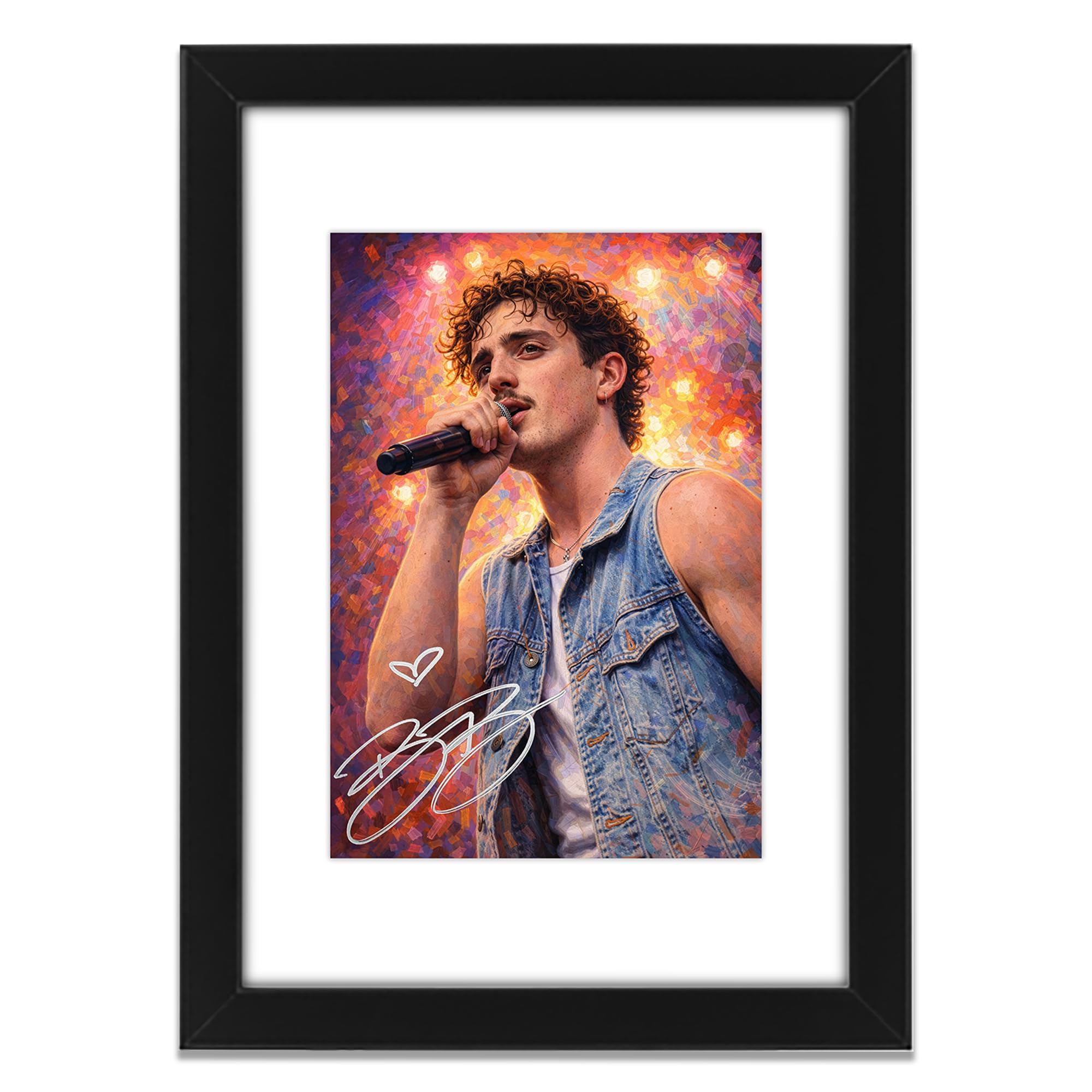 Benson Boone Art Signierter Posterdruck, limitierte Auflage, Autogramm, Fangeschenk, Sammlerstück, Wandkunst, Merchandise – American Heart World Tour 2026 Tribute (A3, gerahmt mit Passepartout)