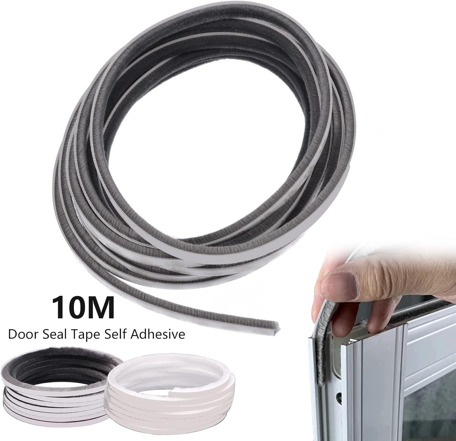 Weather Stripping Brush, 32.8FT Pile Self Adhesive Weather Stripping, Weatherstrip Door Sweep Brush Seal Strip for Sliding Windows/Doors Frame Side (3/8 x 3/8 Inch (9 x 9 mm), Gray)