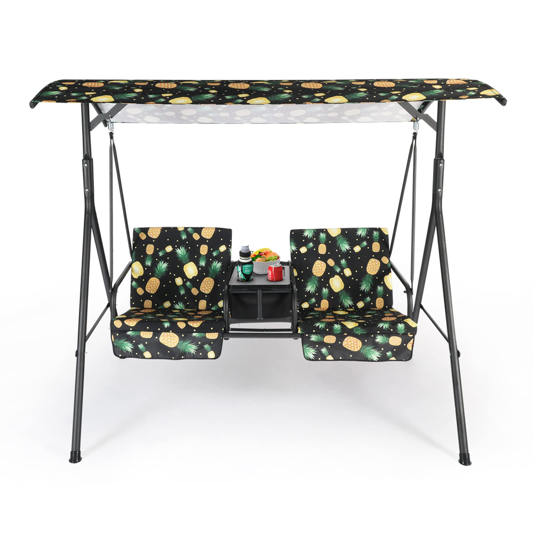 Buy 2 Seat Outdoor Patio Swing Chair, Adjustable Canopy Swing Chair with Table and Storage