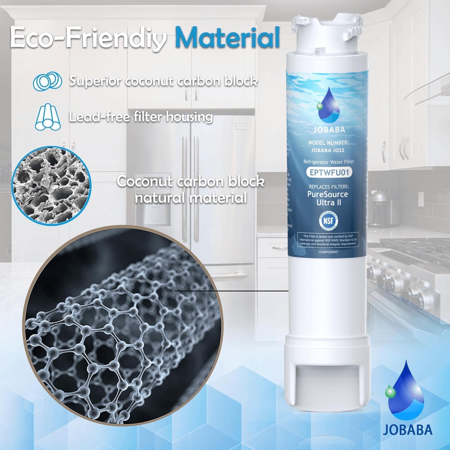 EPTWFU01 Water Filter Replacement, Compatible with Frigidaire EPTWFU01, Pure Source Ultra II, EWF02, 3 Pack