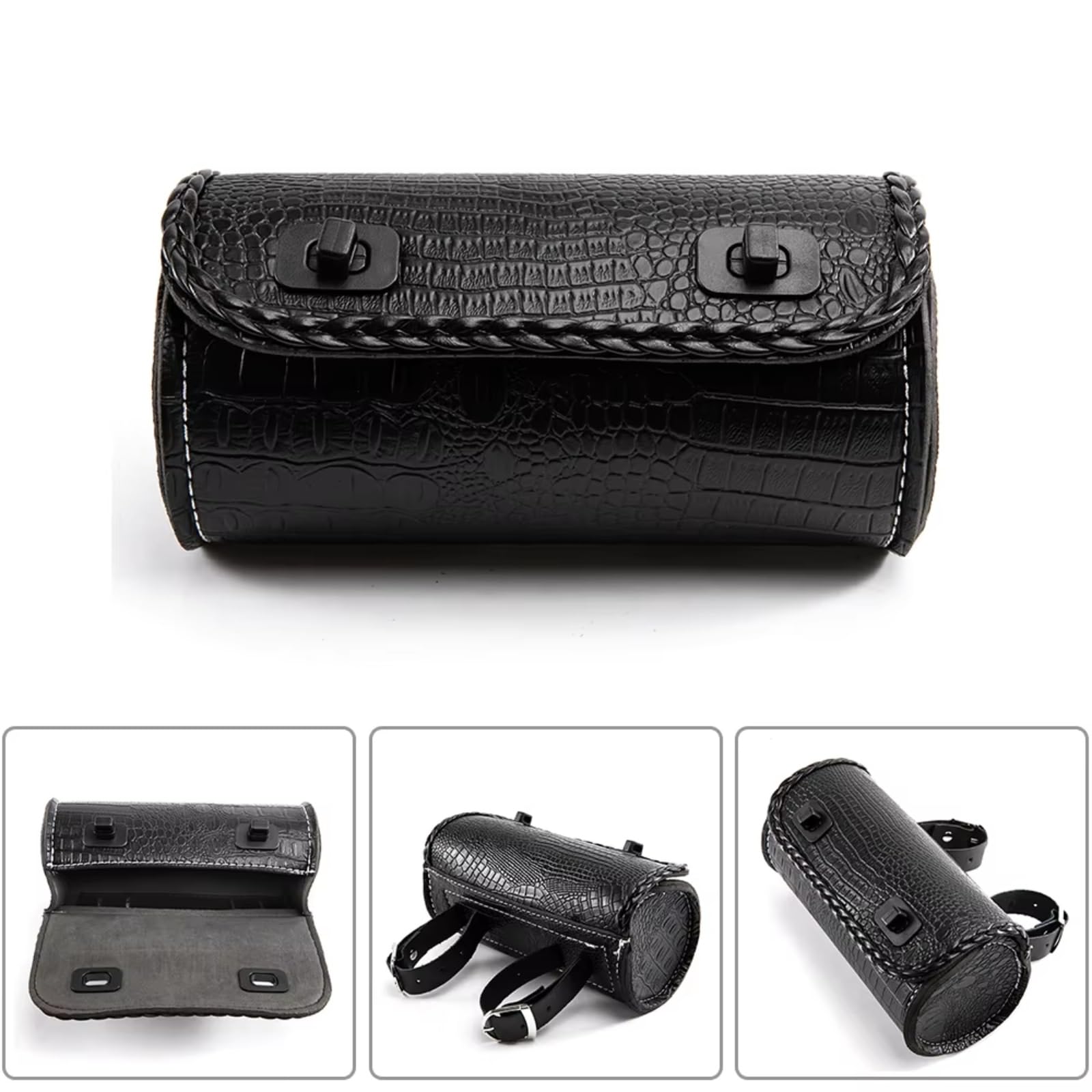 Compatibile Con Suzuki 1 Pz Moto PU Borsa Forcella Borse Laterali Manubrio Sissy Bar Strumento Di Stoccaggio Immagazzinaggio Parti Sacche Moto(Black)
