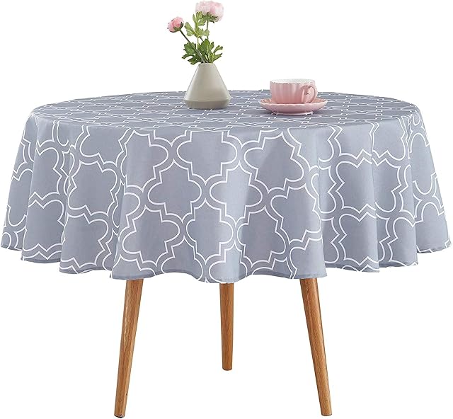 Qucover Round Tablecloth 180cm Wrinkle Free Washable Polyester Table Cloth for Circular Table, Home Dining Party Use Grey Round Wipe Clean Tablecloth 70 Inches