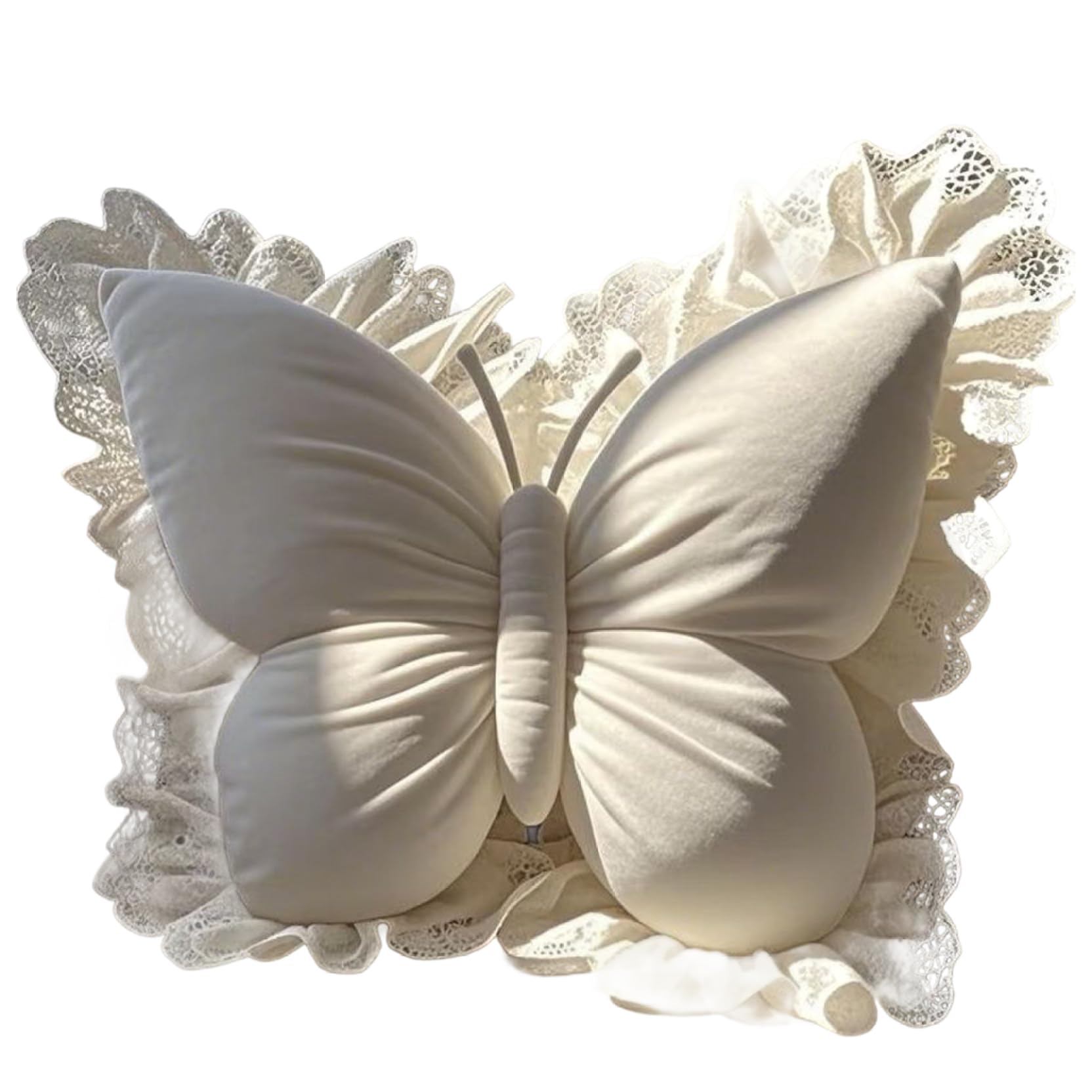 Syglawnd Girls White Butterfly Pillow, 21.7X19.7 Inch 3D Plush Butterfly Stuffed Animal, Decorative Pp Cotton Throw Pillow For Home Sofa Couch Bed Car Office, Throw