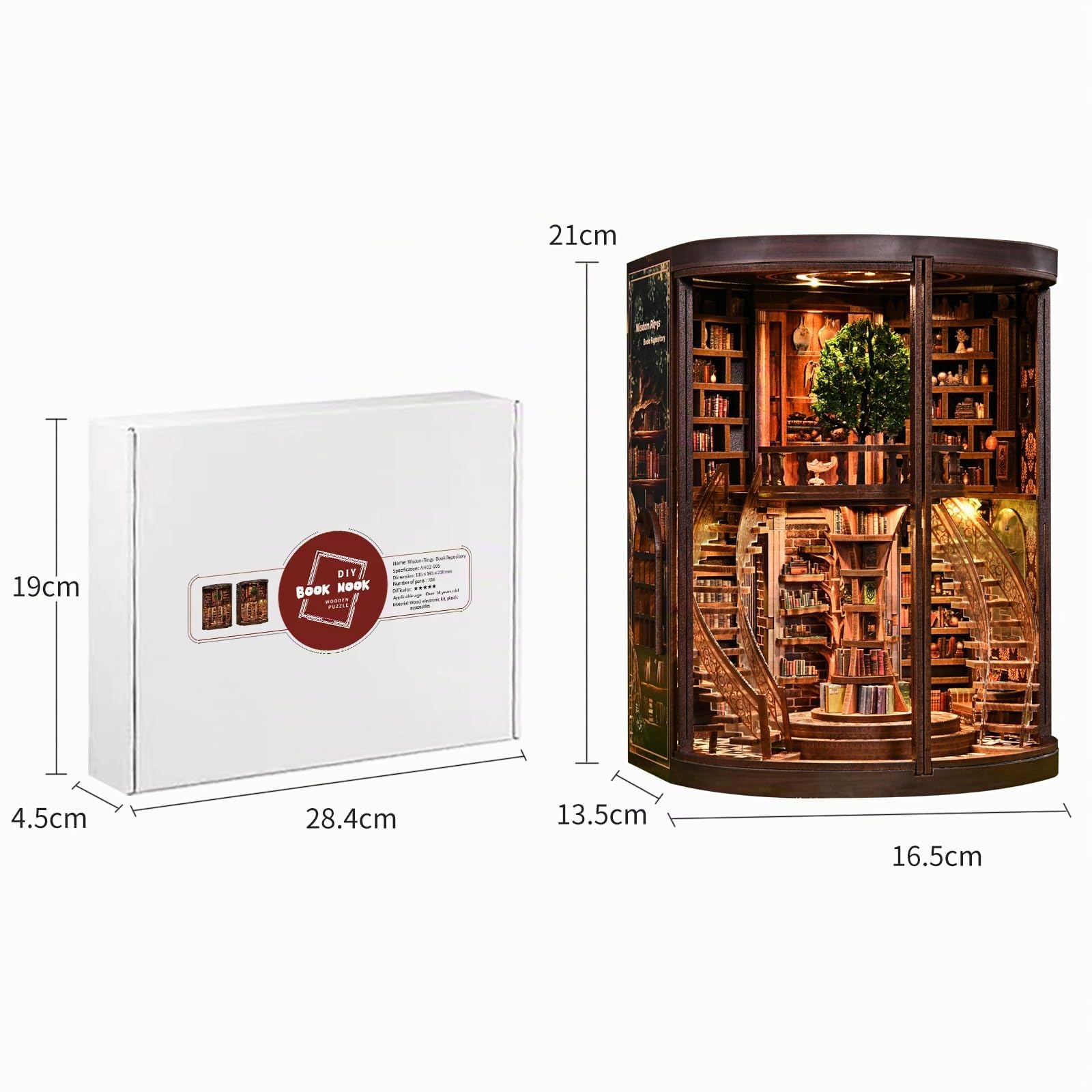 Book Nook Kit-Miniature del Biblioteca dei Wisdom Rings, puzzle in legno 3D fai da te con LED Case delle Bambole, set fai da te per adulti, Idea Regalo Creativa,decorazione per libreria