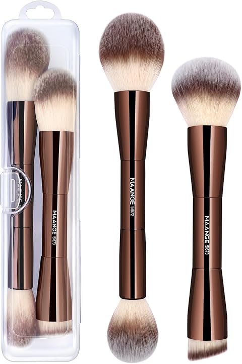 MAANGE Foundation Makeup Brushes Set 2Pcs Double Ended Makeup Brush for Blending Liquid Powder Concealer Cream Blush Buffe (Coffee Brown)