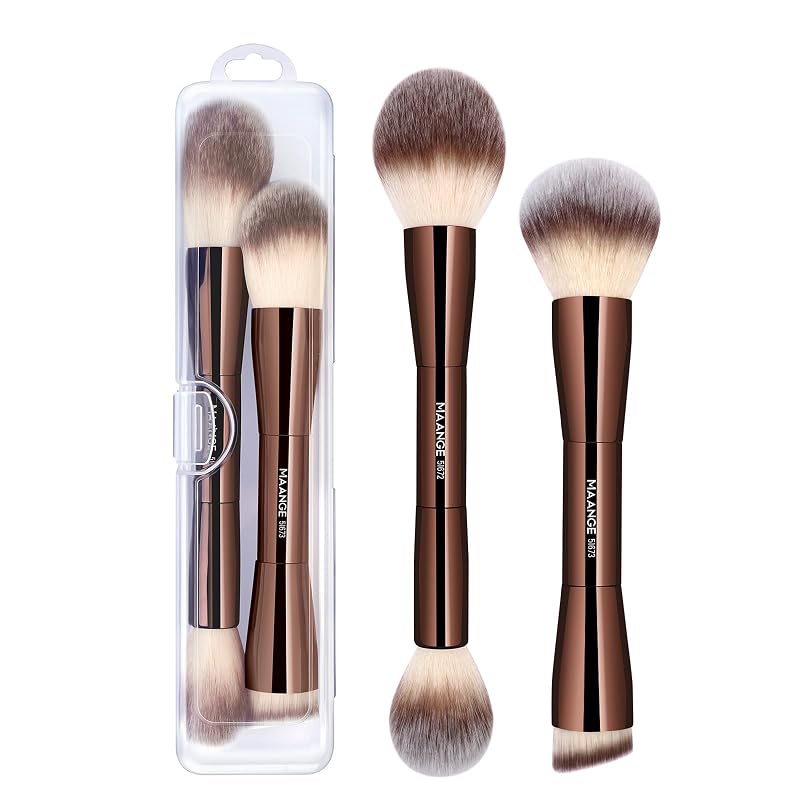 MAANGE Kit com 2 Pincéis de Maquiagem para Rosto, Dupla Face, Coffee-2pcs