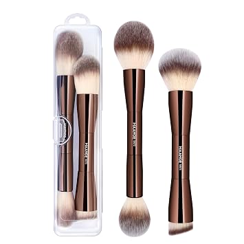 MAANGE Foundation Makeup Brushes Set 2Pcs Double Ended Makeup Brush for Blending Liquid Powder Concealer Cream Blush Buffe Coffee Brown