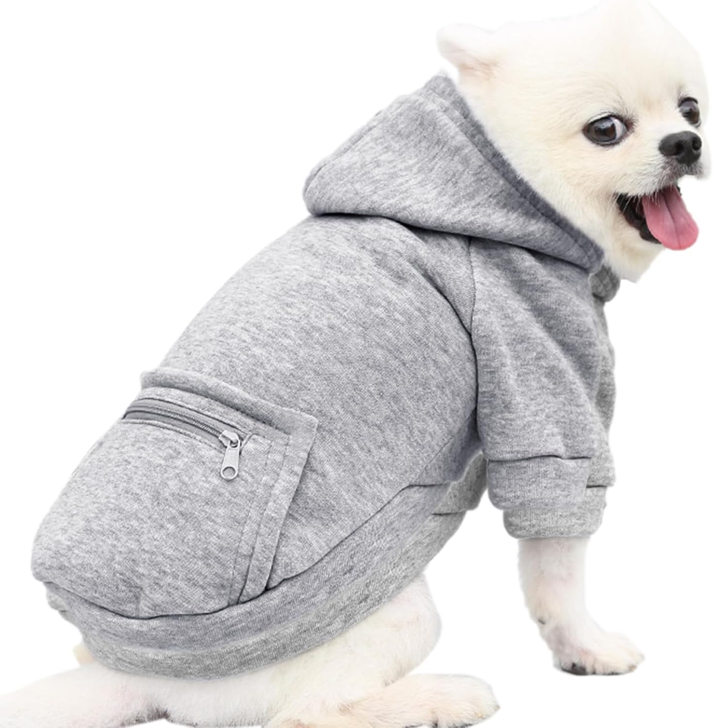 Dog Hoodies for Small Dogs with Zipper Pocket, Soft Clothes with Rope Hat image 2