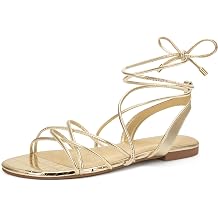 PARTY Womens Strappy Sandals Gladiator Lace Up Flats Summer Wrap Open Toe Tie Up Shoes