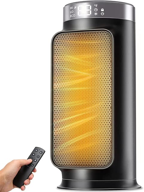 1500W PTC Quiet Space Heater with Remote Control, 15.8“ Portable Electric Heaters for Indoor Use, 75°Oscillation Ceramic Heater for Office, 24H Timer, 5 Modes, Fast Safe Quiet Room Heater for Bedroom