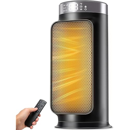 1500W PTC Quiet Space Heater with Remote Control, 15.8“ Portable Electric Heaters for Indoor Use, 75°Oscillation Ceramic Heater for Office, 24H Timer, 5 Modes, Fast Safe Quiet Room Heater for Bedroom