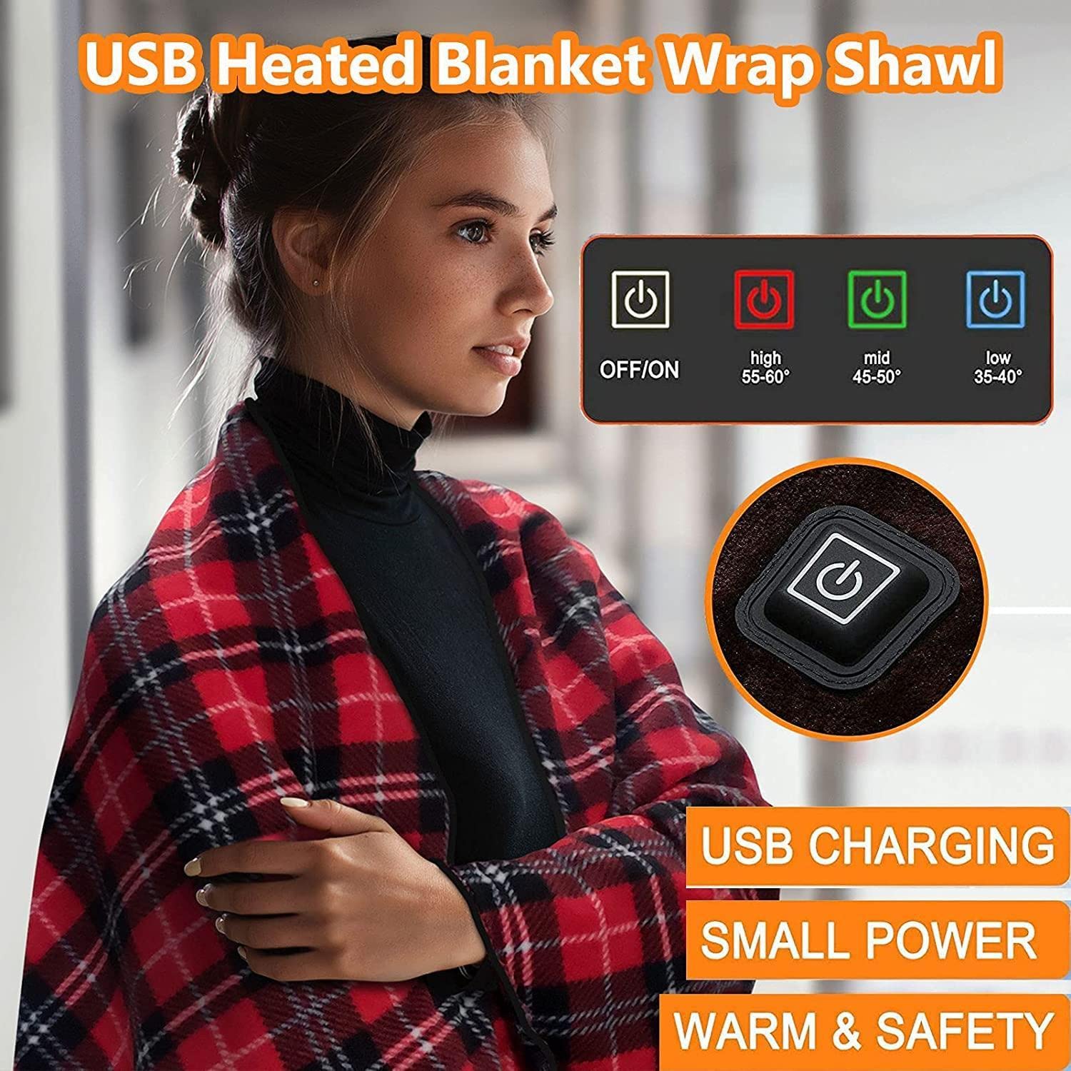 Elektryczny koc grzewczy 5 V z możliwością ładowania USB, odpowiedni do domu, biura, na kemping na zewnątrz, niebieski, niebieski i niebieski